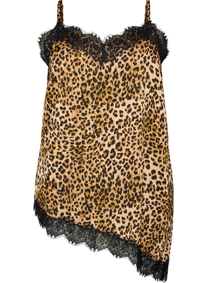 Tr&auml;gertop mit Spitze und asymmetrischem Saum, Braun, Packshot image number 0
