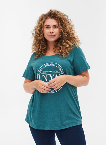 Meliertes T-Shirt mit Print und kurzen Ärmeln, Pacific Mel., Model image number 0