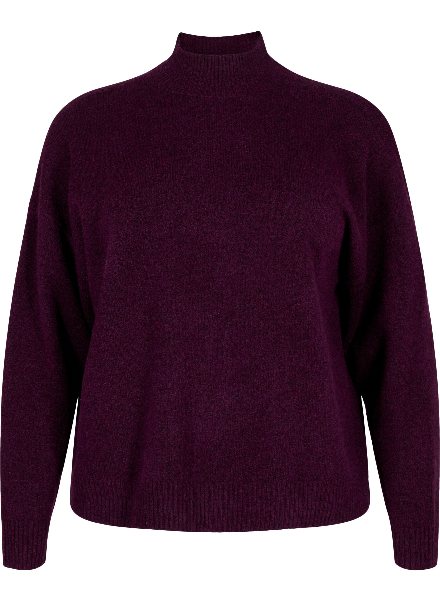 Zizzi Gestrickte Wollbluse mit hohem Kragen, Potent Purple Mel., Packshot image number 0