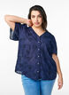 Bluse mit kurzen &Auml;rmeln und 3D-Bl&uuml;tenmuster, Blau, Model image number 0