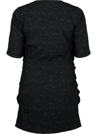 Kurzärmeliges Kleid mit strukturiertem Stoff und Drapierungen, Black, Packshot image number 1