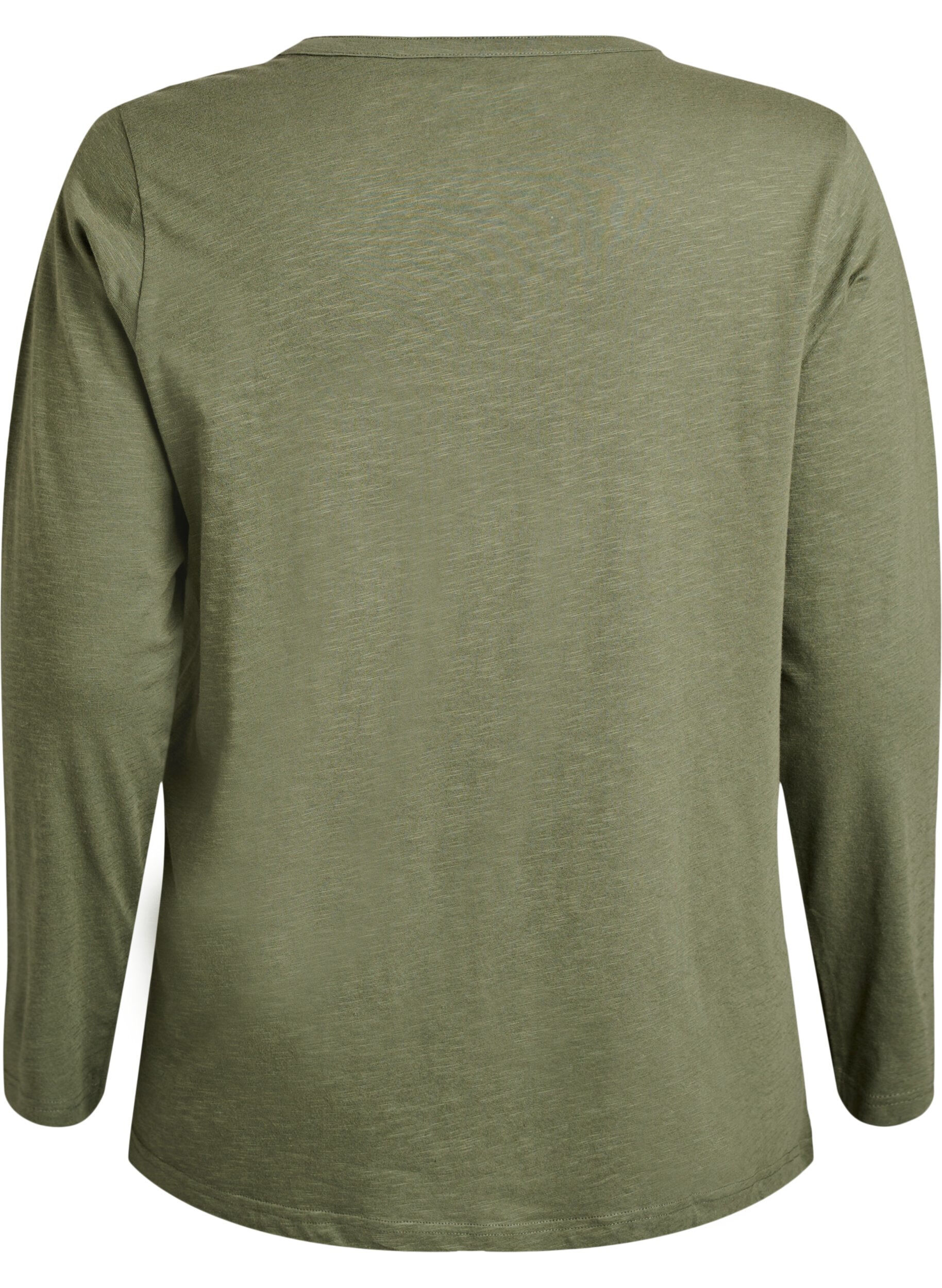 Zizzi Langarmshirt mit V-Ausschnitt und Kn&ouml;pfen, Gr&uuml;n, Packshot image number 1