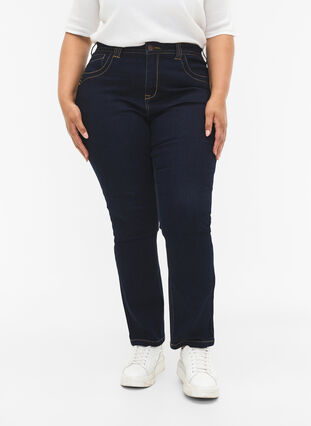 Slim Fit Vilma Jeans mit hoher Taille, Dk blue rinse, Model image number 3