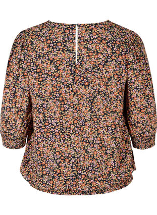 Bedruckte Bluse mit Smock und 3/4-Ärmeln, Ditsy Flower AOP, Packshot image number 1