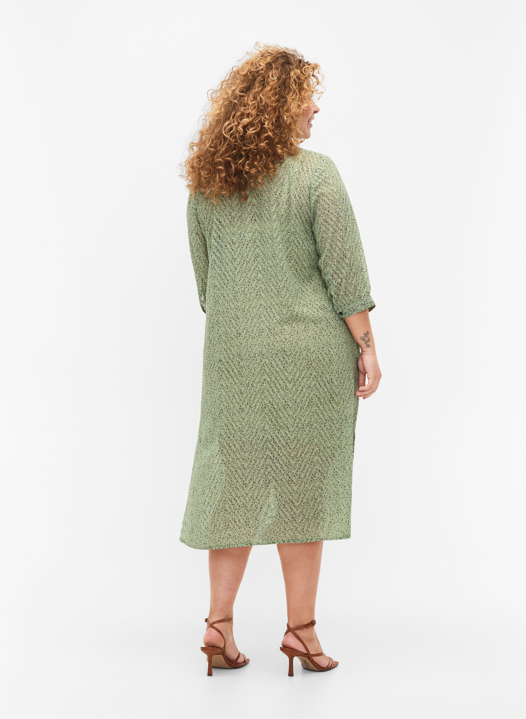 Zizzi Gepunktetes Shirtkleid mit 3/4 &Auml;rmeln und Schlitz, Seagrass Dot, Model image number 1