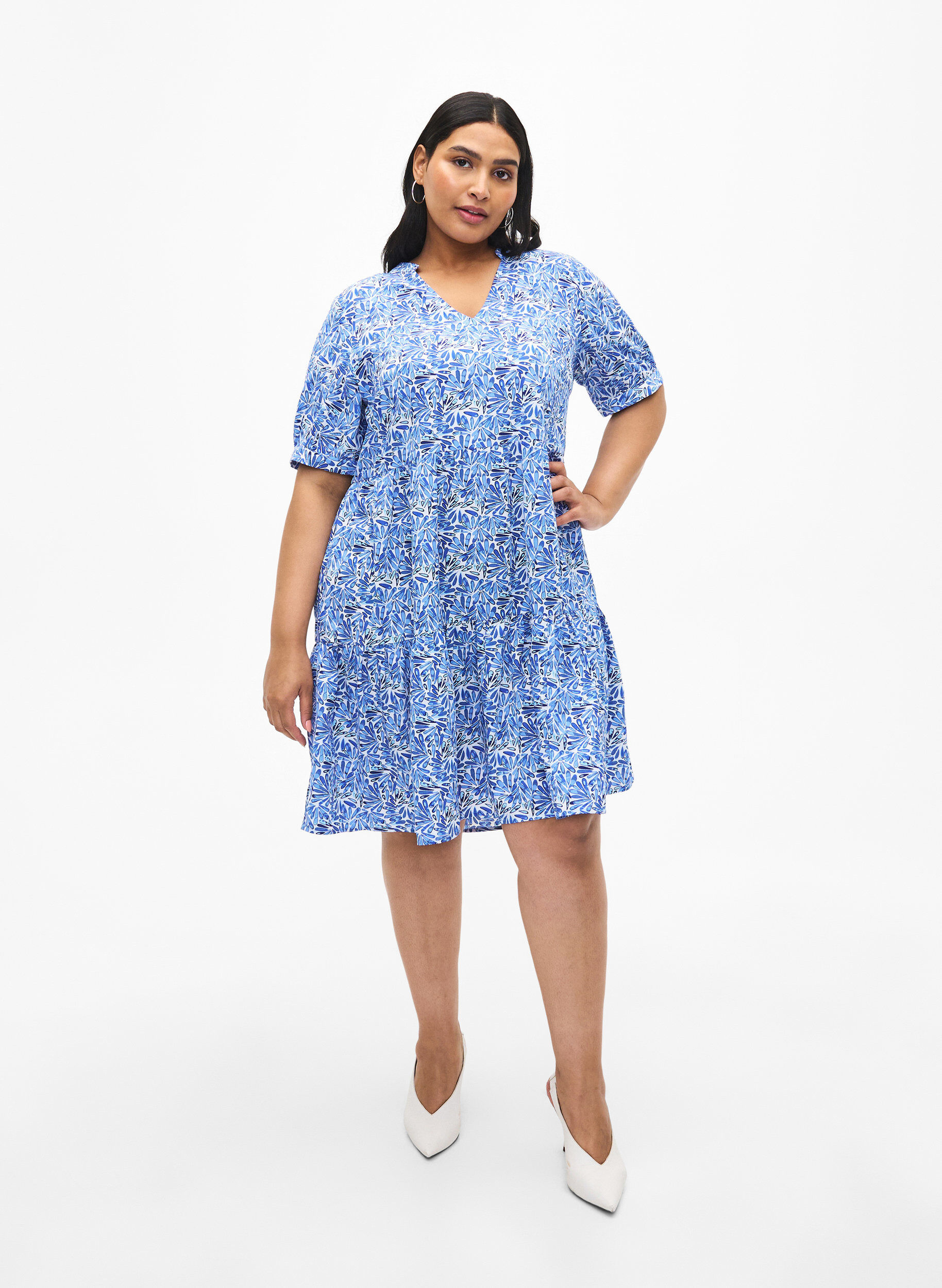 Zizzi FLASH &ndash; A-Linien-Kleid mit Print, White Blue AOP, Model image number 2