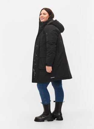 Winterjacke mit abnehmbarer Kapuze und Taschen, Black, Model image number 2