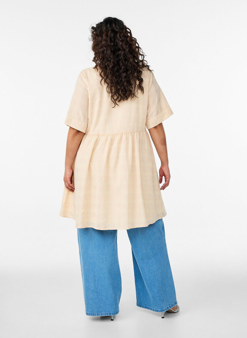 Kurzes Hemdblusenkleid mit Karomuster und 1/2-&Auml;rmeln, Gelb, Model image number 2