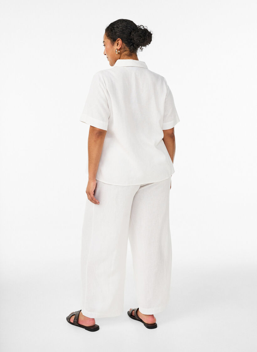 Hose aus Leinen und Viskose mit weitem Bein, Wei&szlig;, Model image number 1