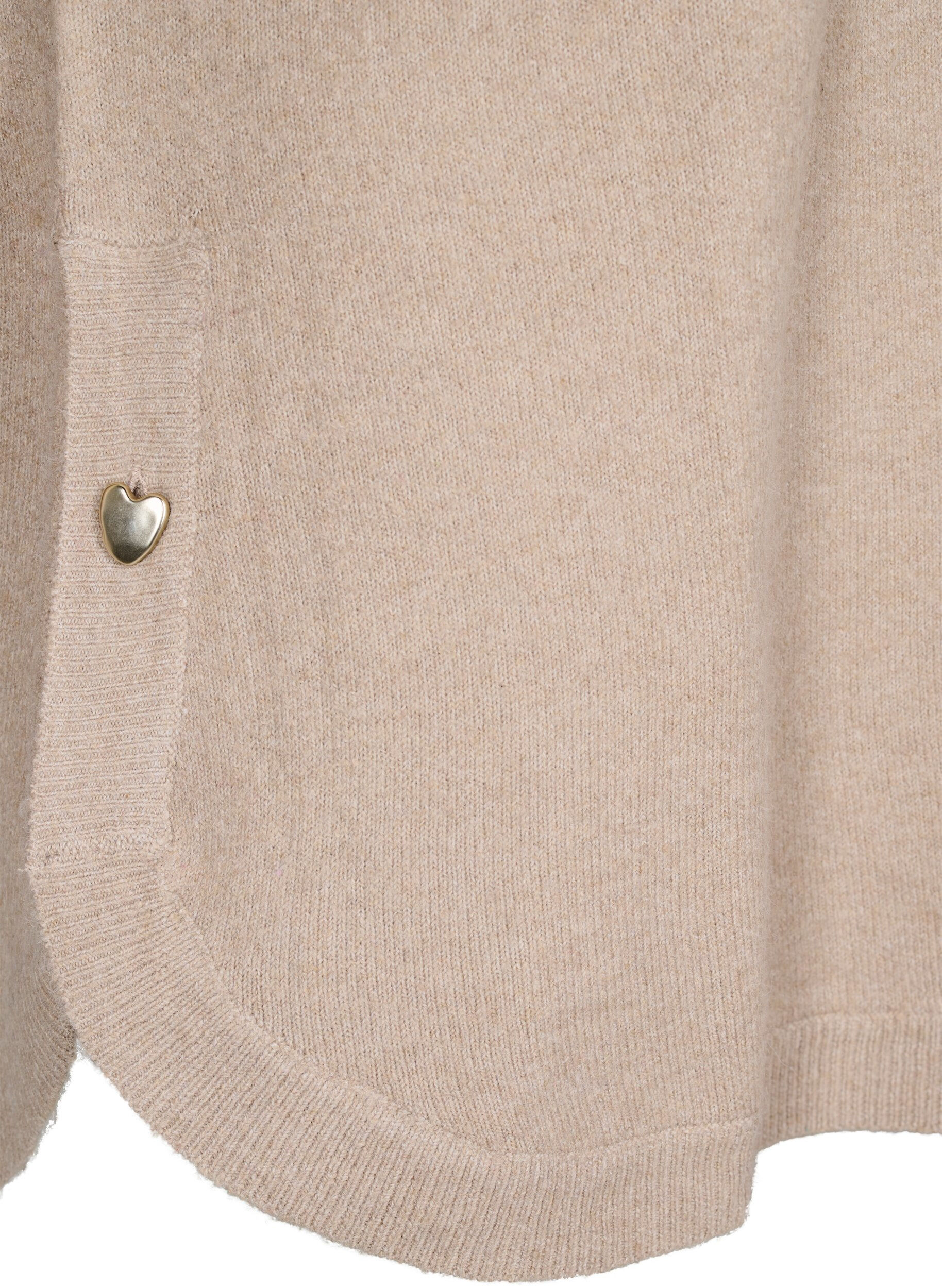 Zizzi Lange Strickbluse mit Knopfdetail an der Seite, Simply Taupe Mel., Packshot image number 3