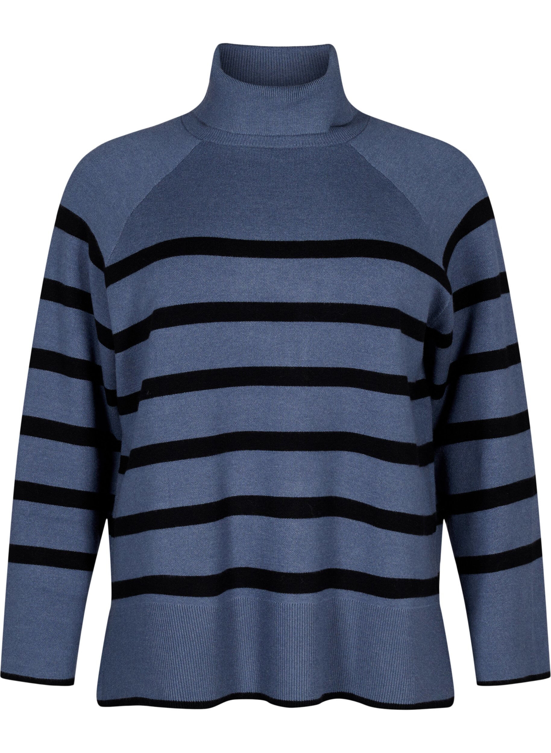 Zizzi Gestreifter Strickpullover mit Rollkragen, B.Sea w.BlackStripes, Packshot image number 0