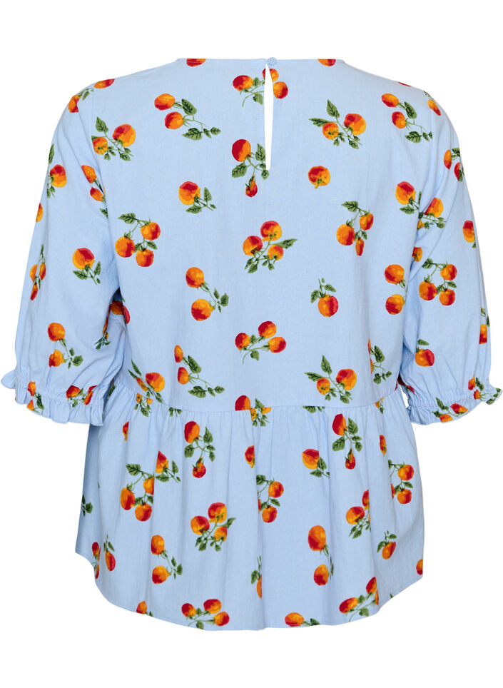 Bluse aus Baumwolle mit Tomaten-Print und Peplum, Blau, Packshot image number 1