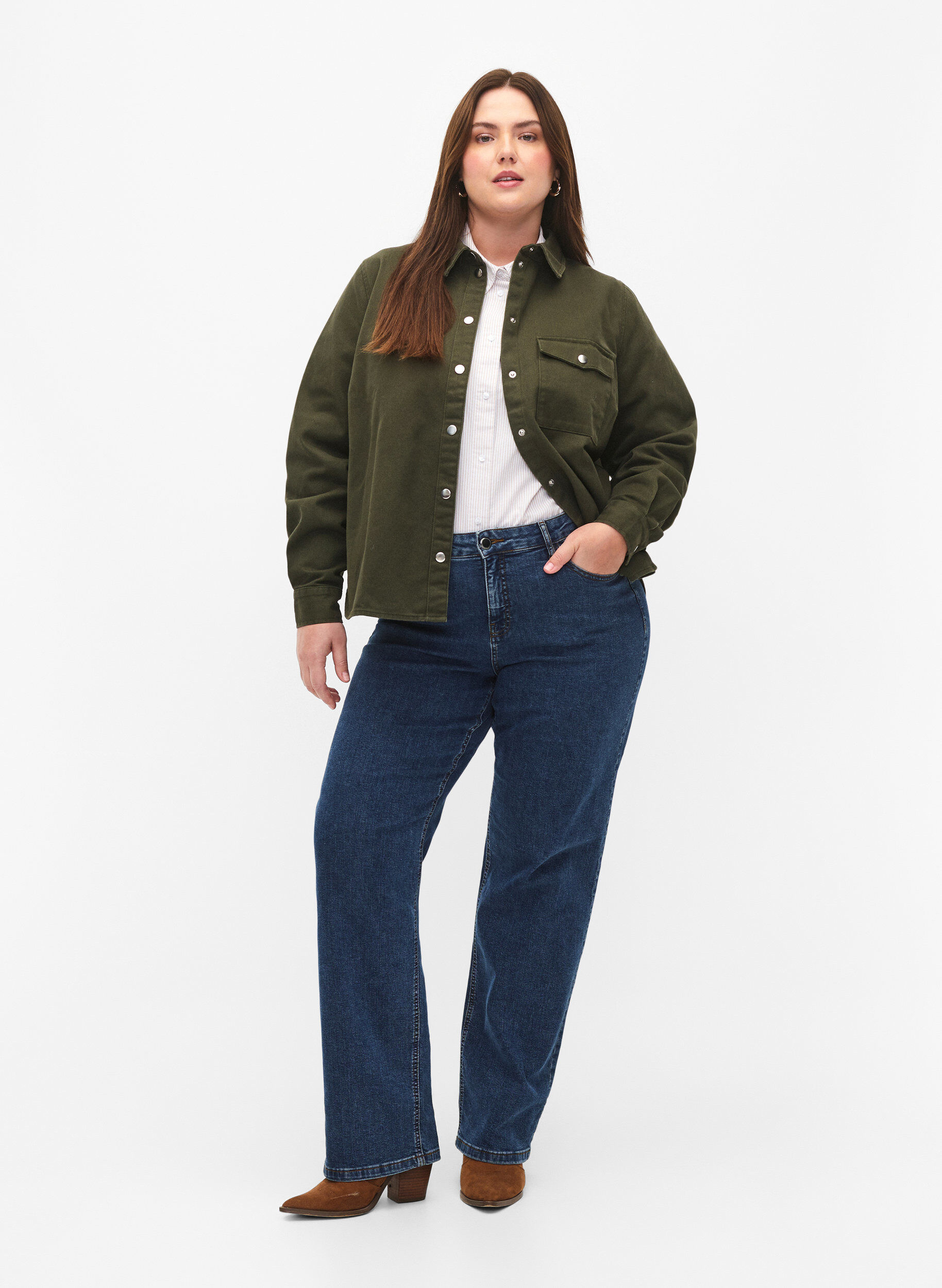 Zizzi Canvas-Jacke mit Kn&ouml;pfen, Forest Night, Model image number 2