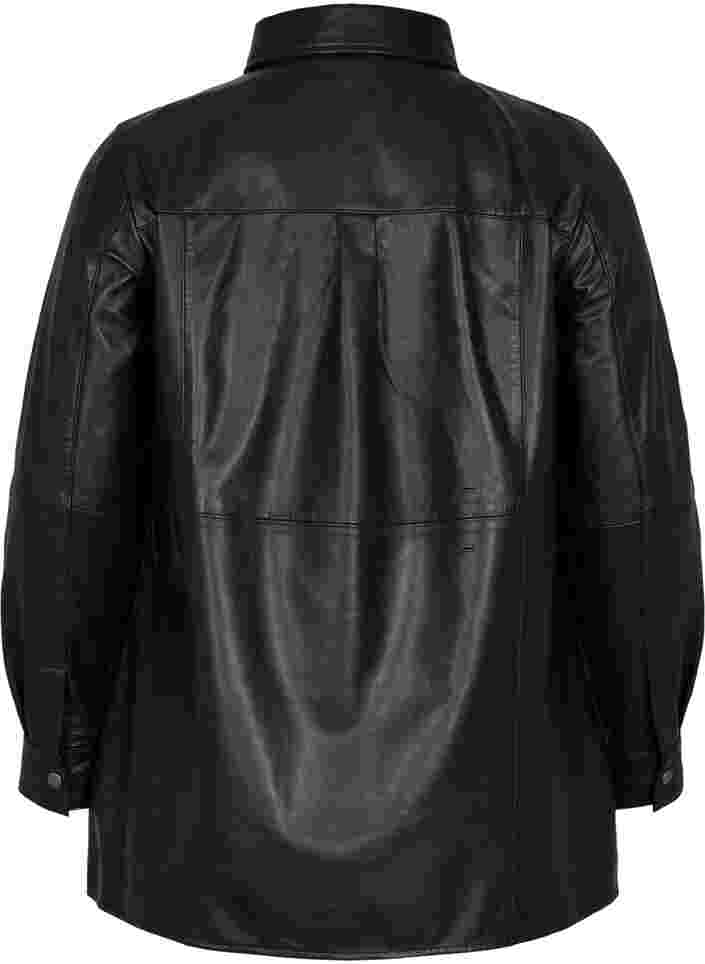 Lederhemd mit Knöpfen, Black, Packshot image number 1