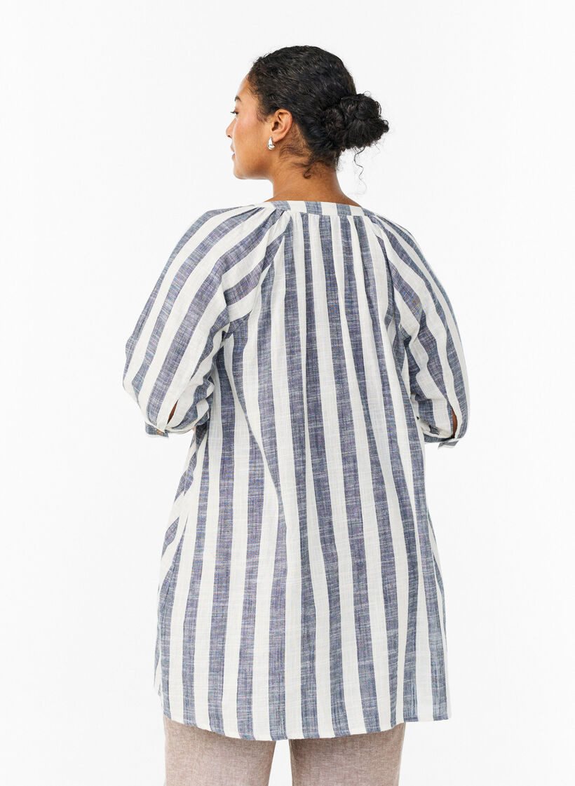 Tunika aus Baumwolle mit V-Ausschnitt, Blau, Model image number 2