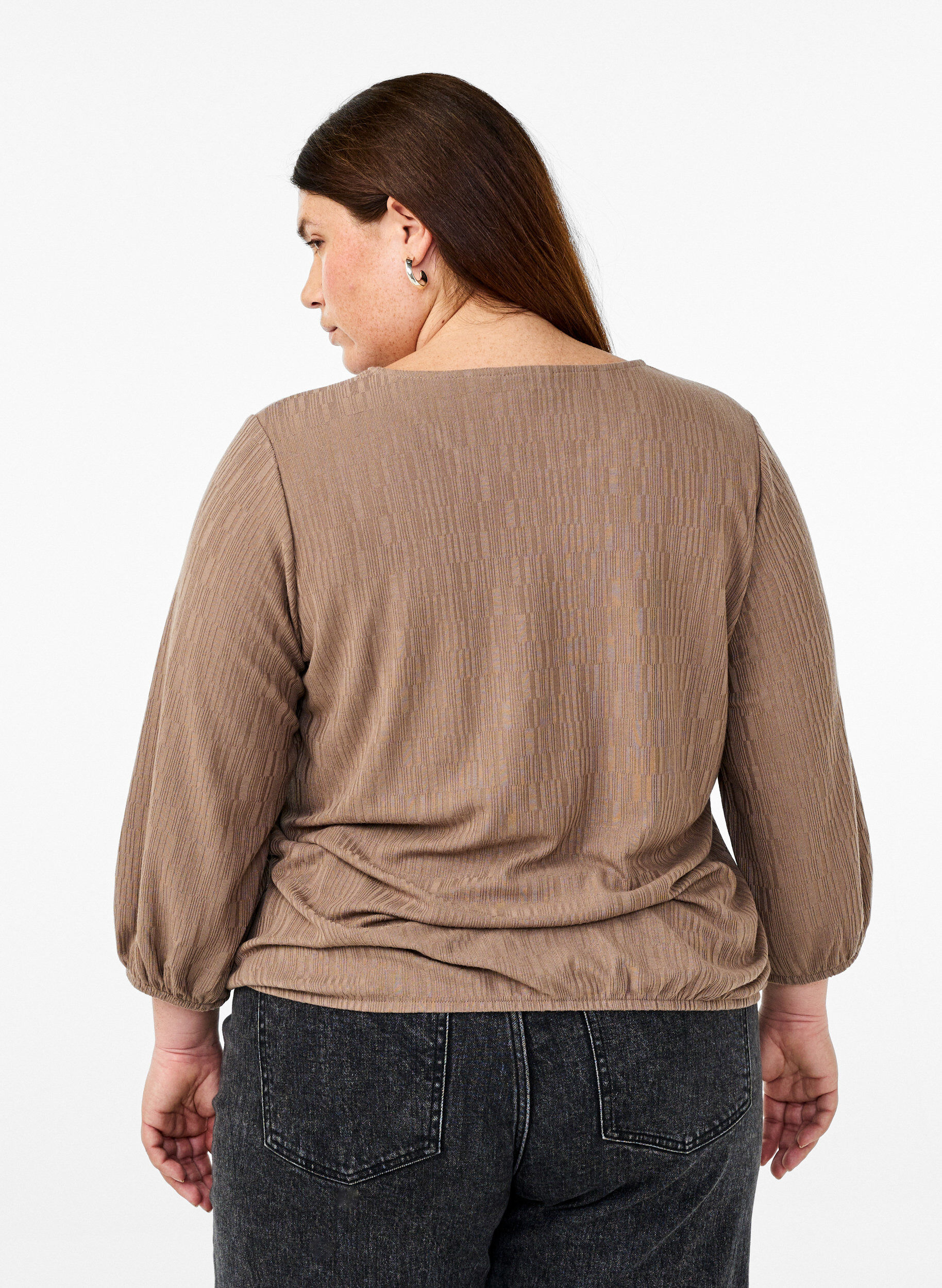 Zizzi Bluse mit Struktur und 3/4-&Auml;rmeln, Braun, Model image number 2