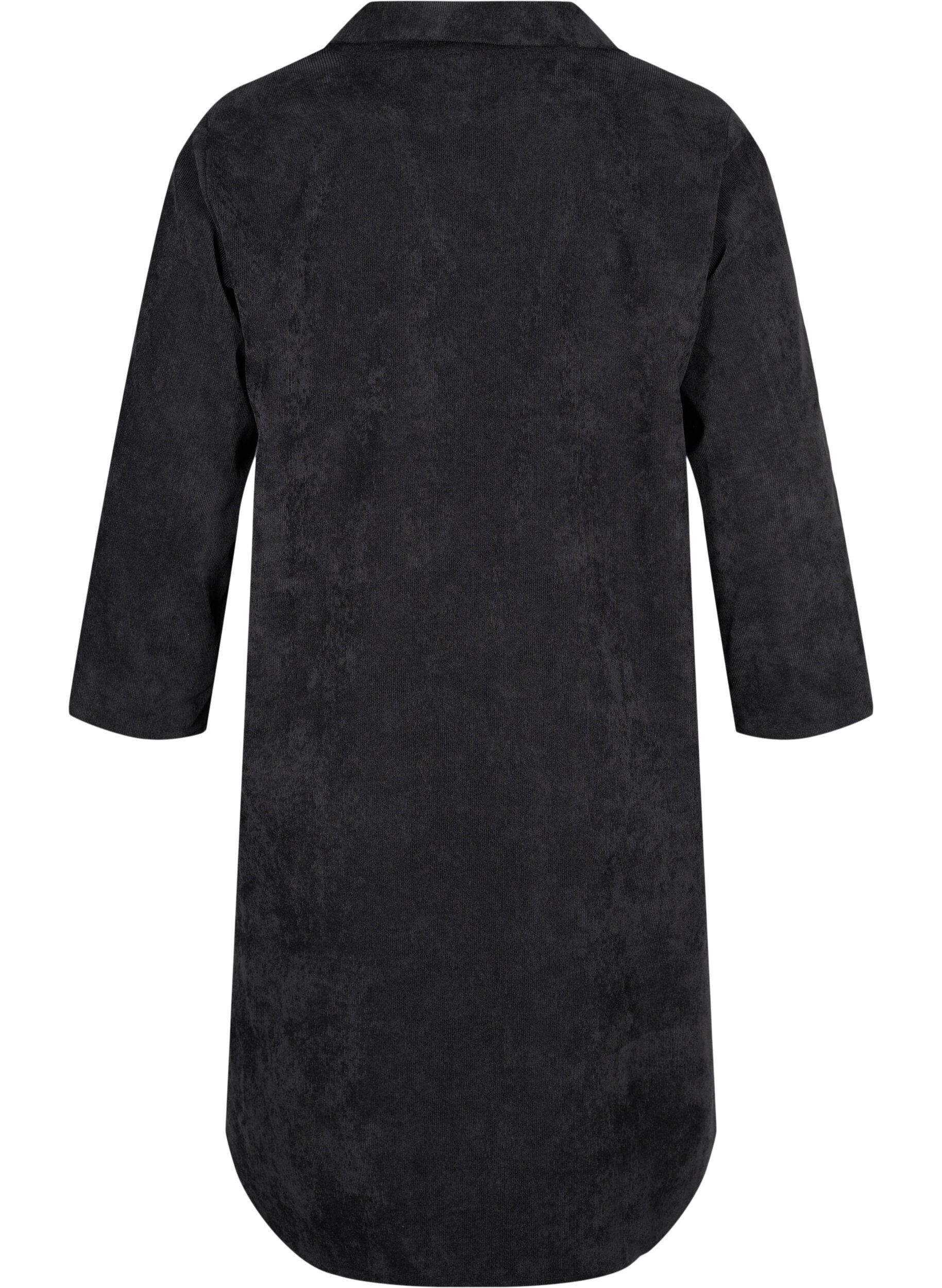 Zizzi Cordkleid mit 3/4-&Auml;rmeln und Kn&ouml;pfen, Black, Packshot image number 1