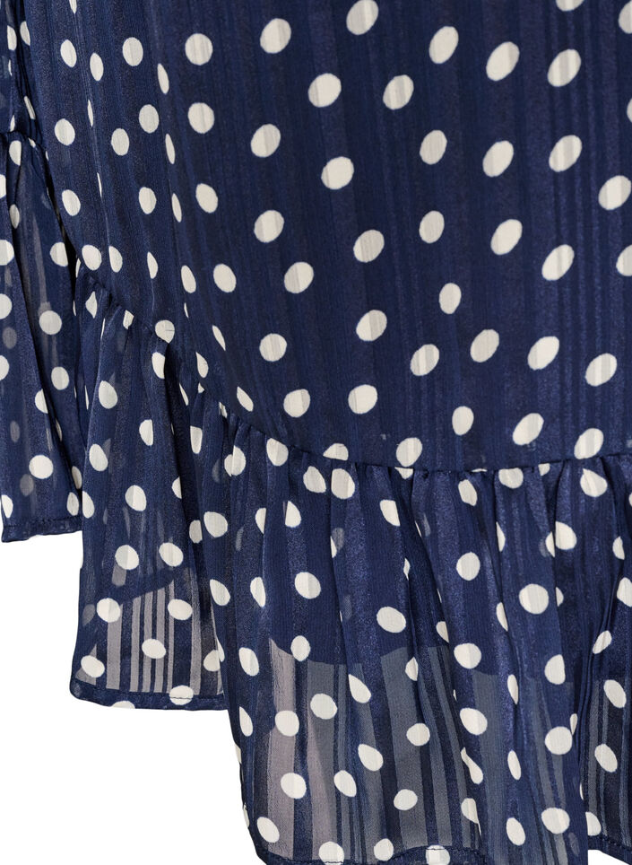 Gemustertes Kleid mit R&uuml;schen und langen &Auml;rmeln, Blau, Packshot image number 3