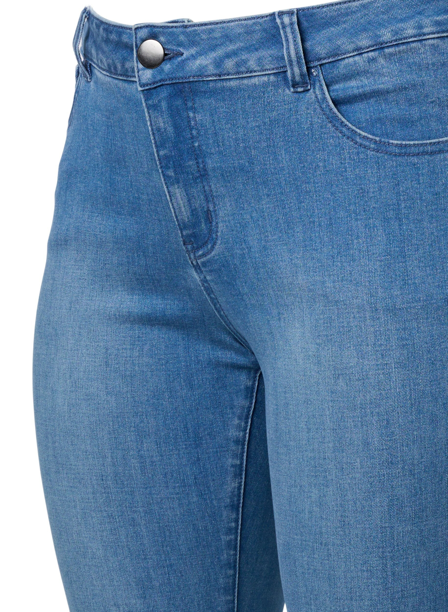 Zizzi Cropped Emily Jeans mit Stickerei, Blue denim, Packshot image number 2