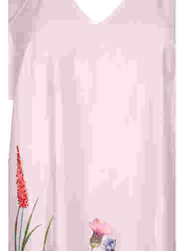 Midikleid mit Blumenprint und kurzen Ärmeln, White Sand, Packshot image number 2