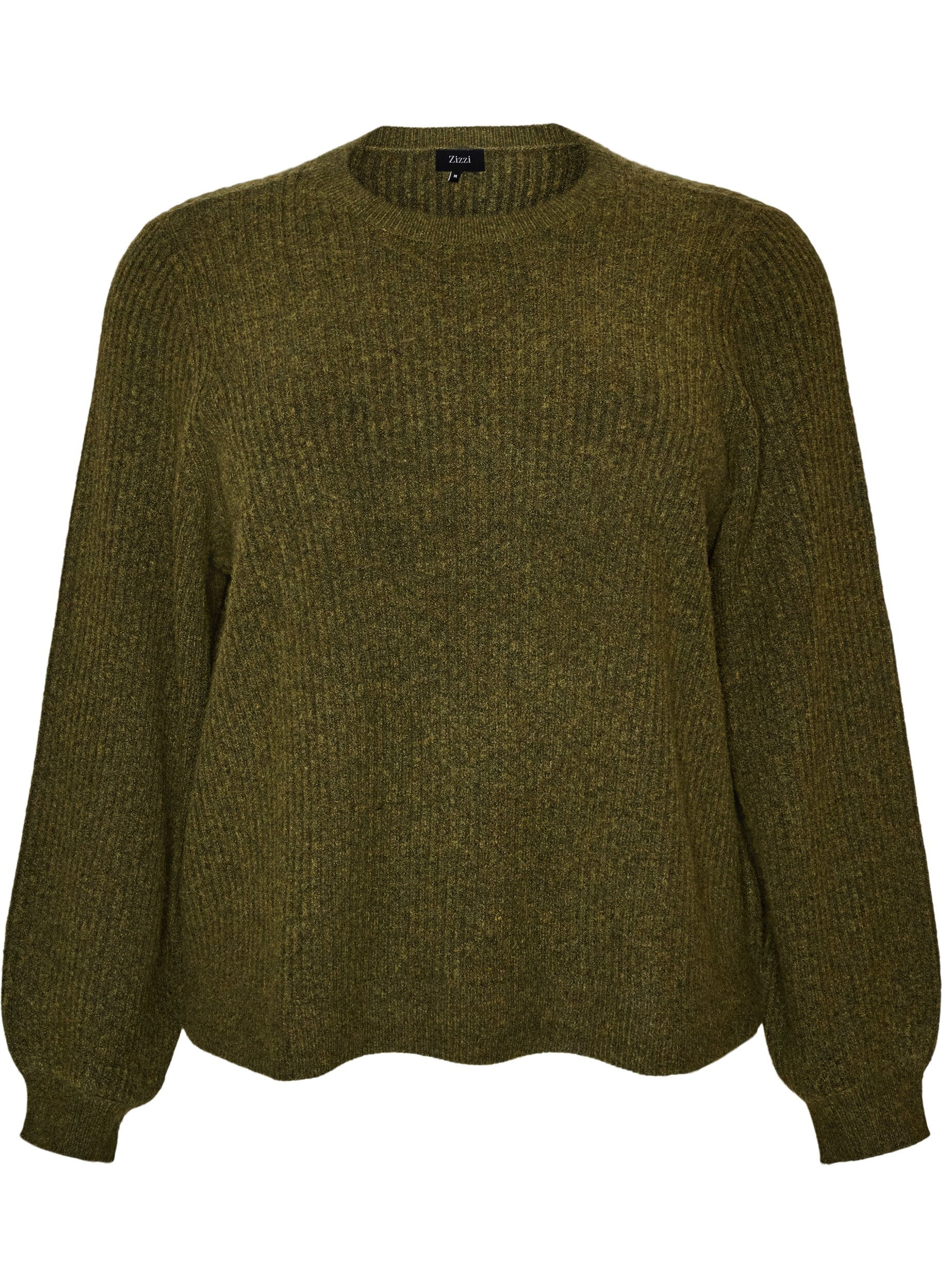 ZizziGerippter Pullover mit Ballon&auml;rmeln, Gr&uuml;n, Packshot image number 0
