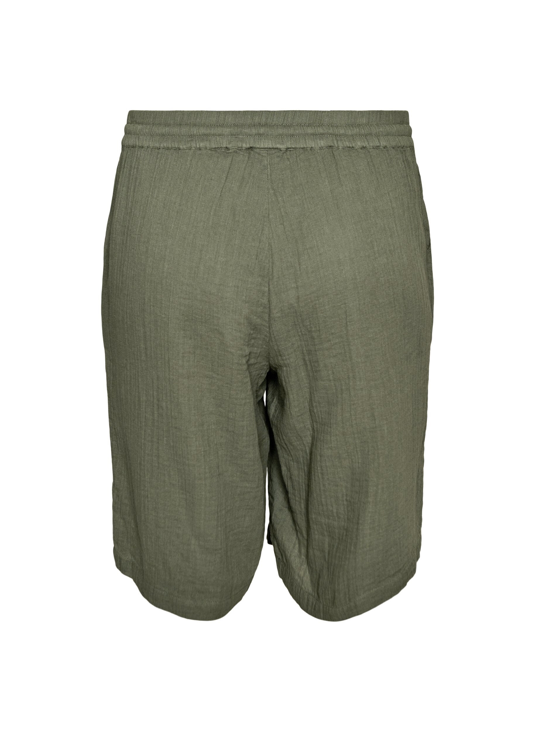ZizziLockere Shorts aus Baumwollmusselin mit hoher Taille, Gr&uuml;n, Packshot image number 1