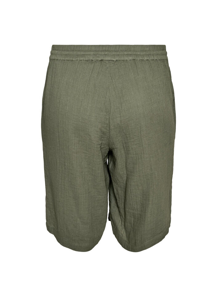 Lockere Shorts aus Baumwollmusselin mit hoher Taille, Gr&uuml;n, Packshot image number 1