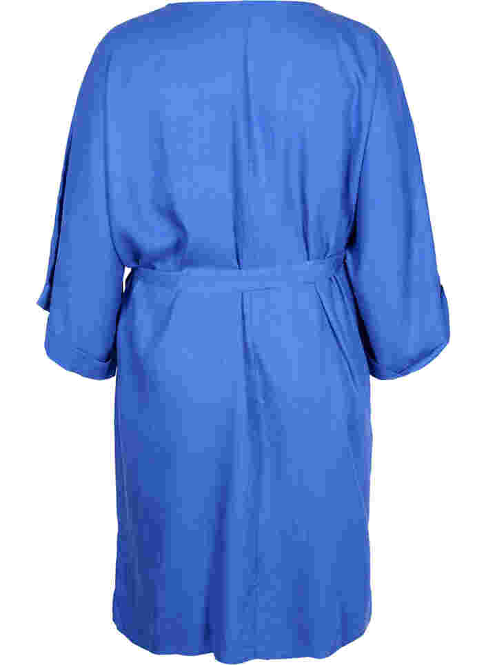 Kleid mit 3/4-Ärmeln und Bindeband, Dazzling Blue, Packshot image number 1