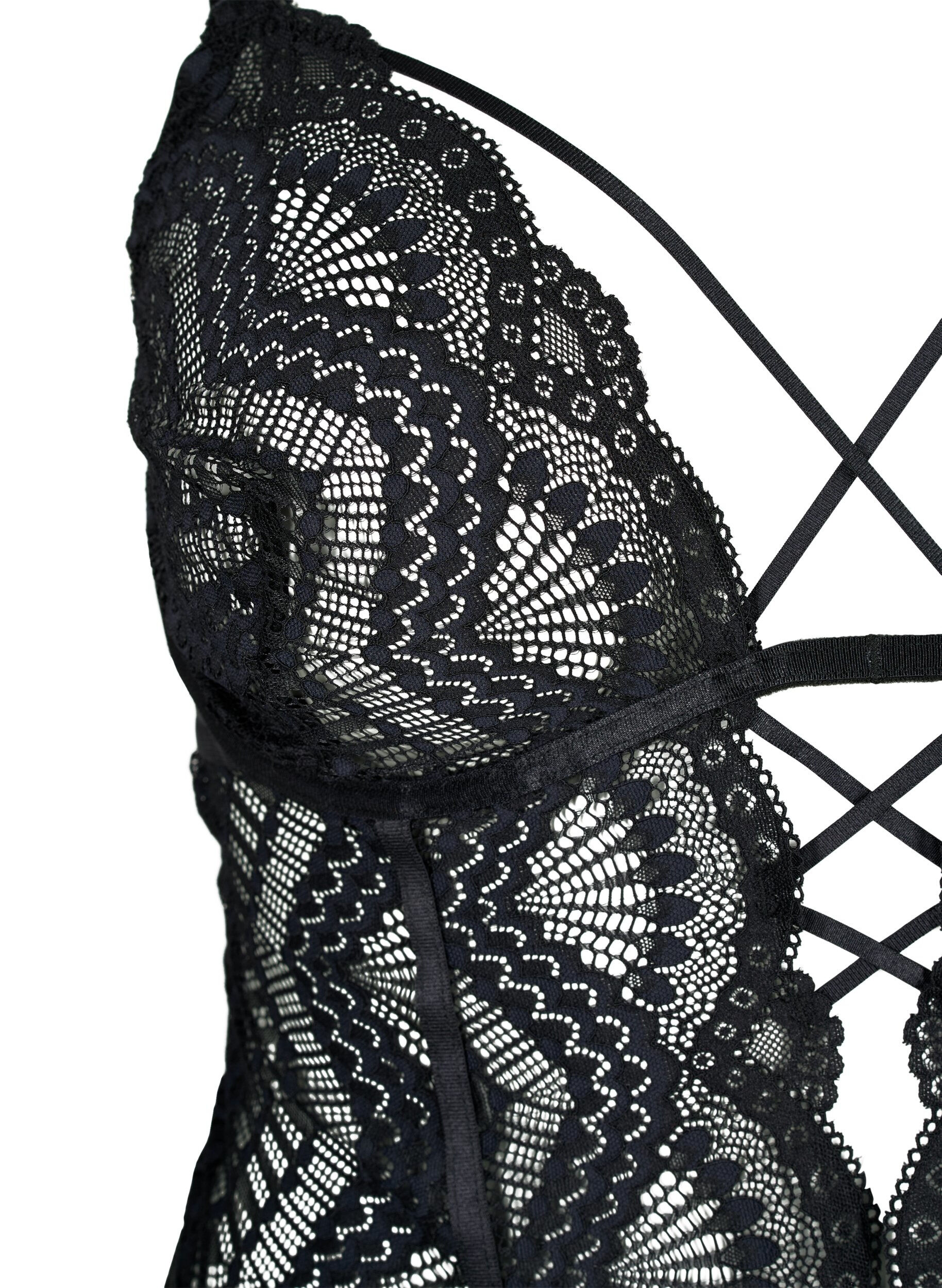 Zizzi Bodystocking aus Spitze mit Schn&uuml;ren, Schwarz, Packshot image number 2