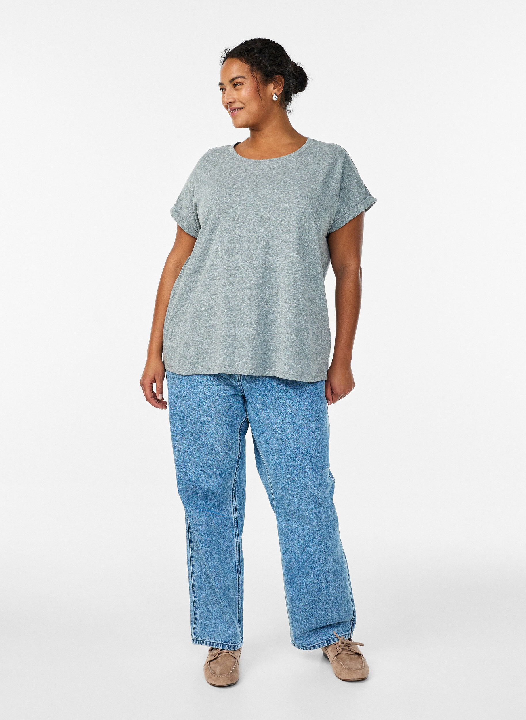 Zizzi Melange T-Shirt mit kurzen &Auml;rmeln, Gr&uuml;n, Model image number 1