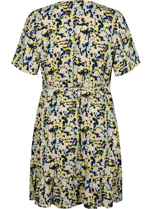 Wickelkleid mit Print und kurzen Ärmeln, Blazing Yellow AOP, Packshot image number 1