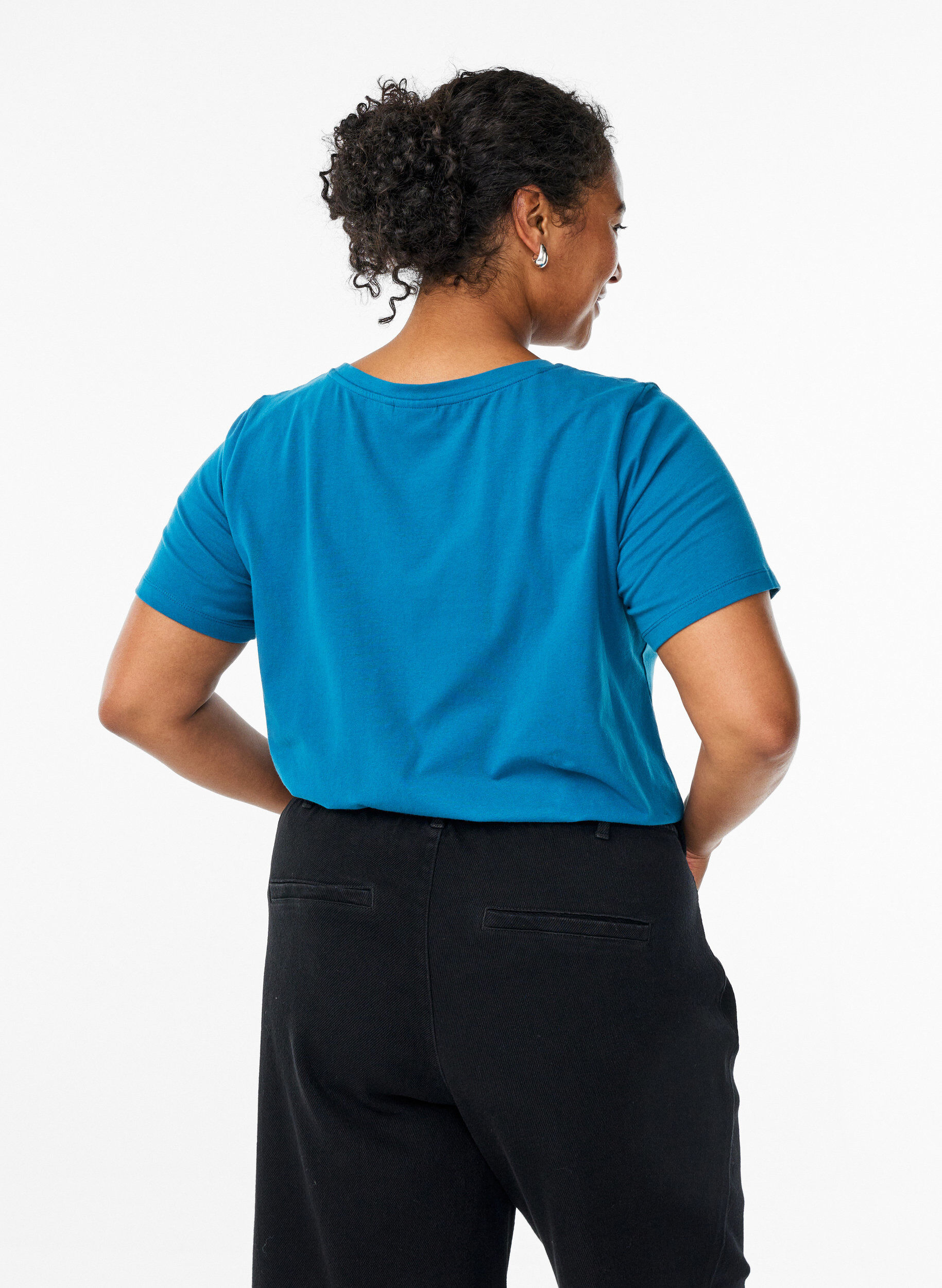 ZizziEinfarbiges basic T-Shirt aus Baumwolle, Petrol, Model image number 2