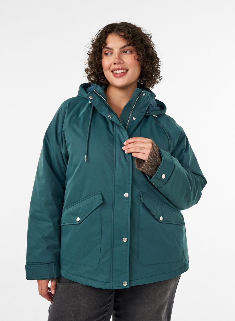 Gepolsterter Parka mit einer abnehmbaren Kapuze, Gr&uuml;n, Model image number 0