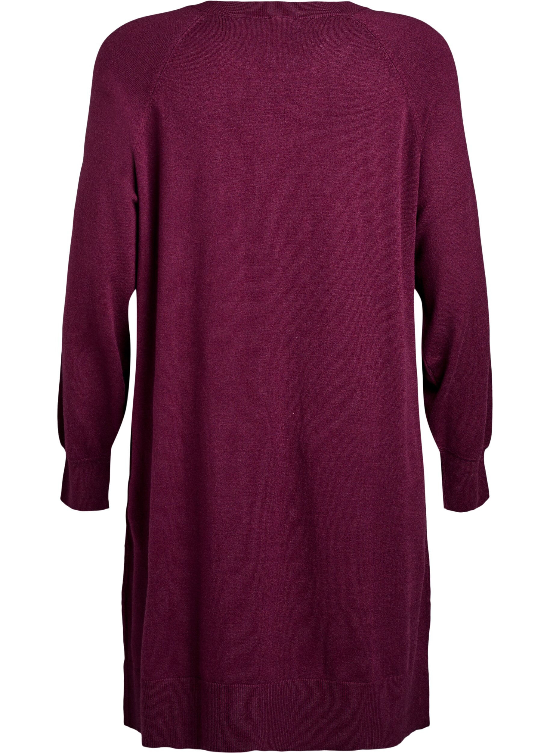 Zizzi Strickkleid mit Raglan&auml;rmeln und Mittelnaht, Dunkles Bordeaux, Packshot image number 1