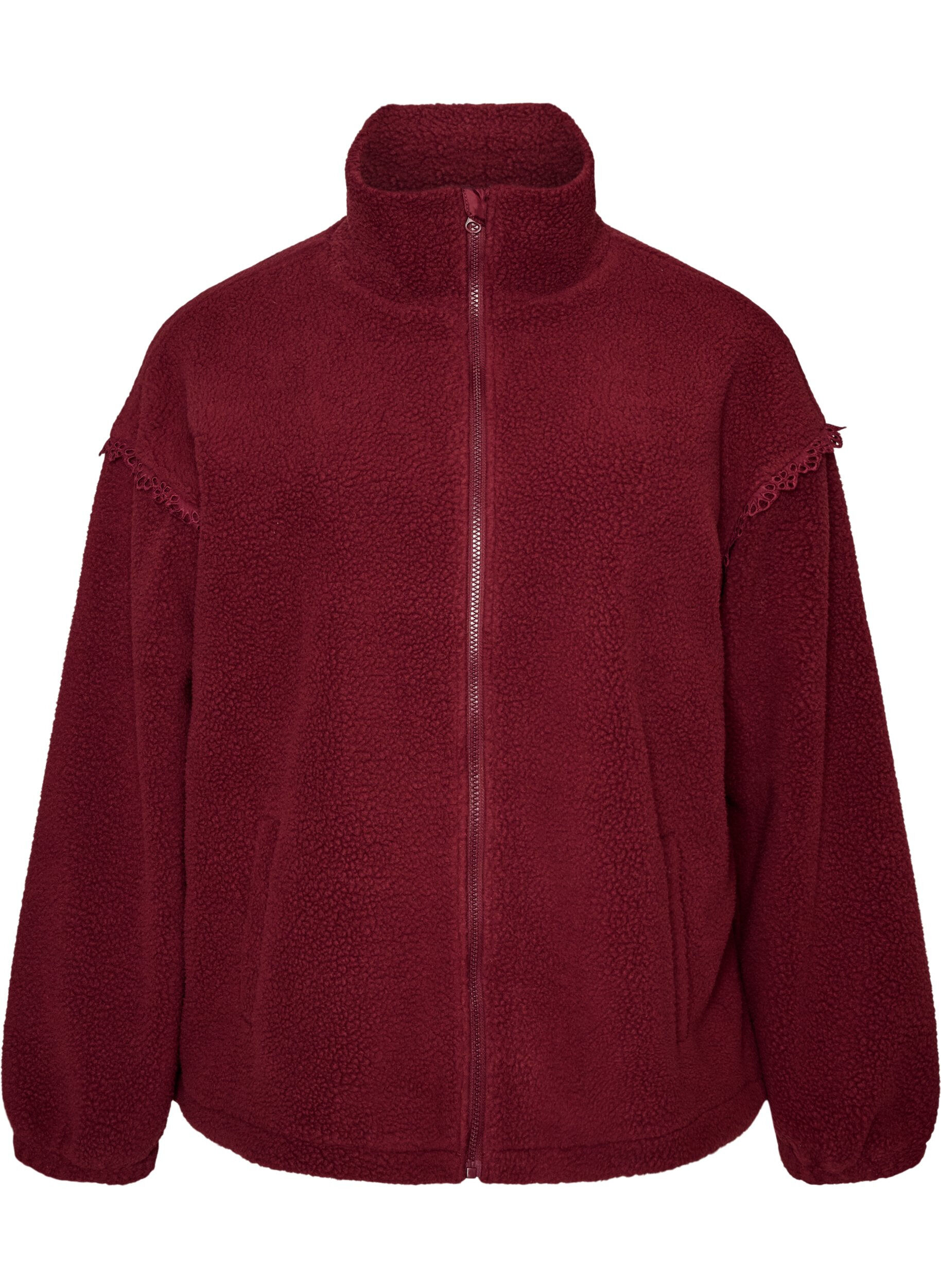 ZizziTeddyjacke mit Details aus Lochstickerei und hohem Kragen, Rot, Packshot image number 0
