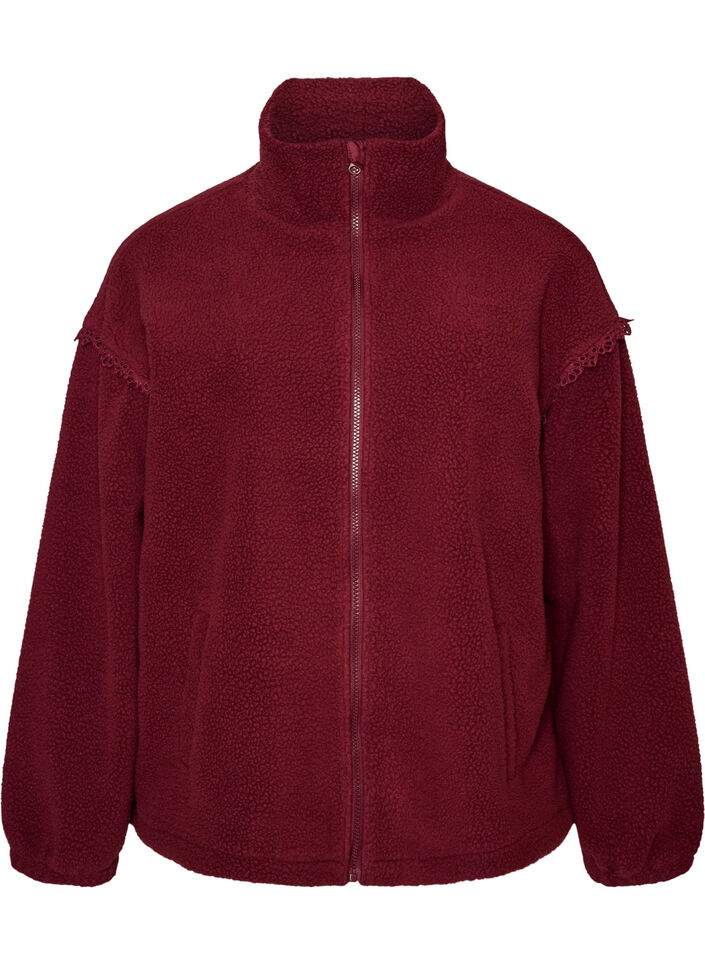 Teddyjacke mit Details aus Lochstickerei und hohem Kragen, Rot, Packshot image number 0
