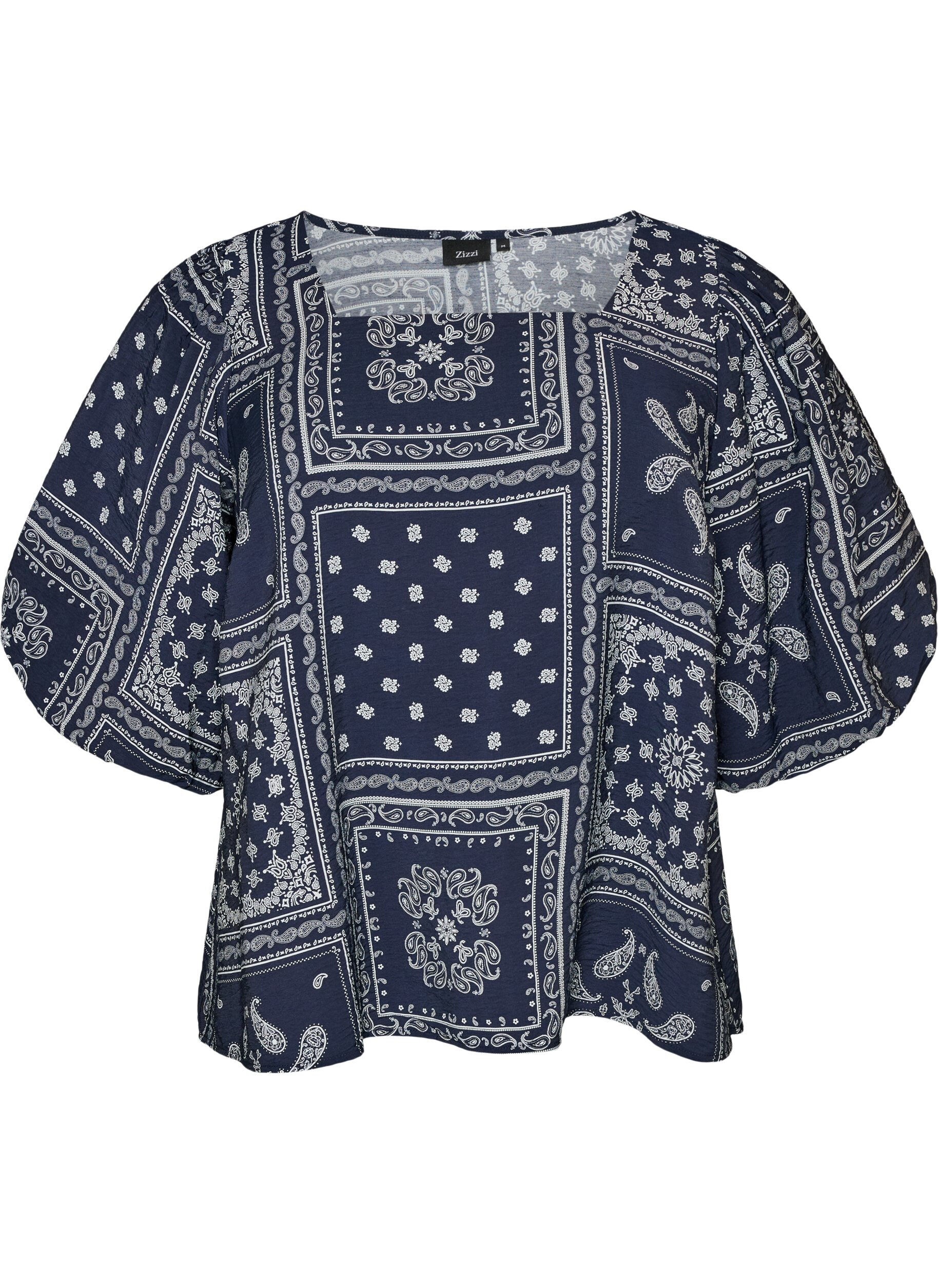 ZizziBluse aus Viskose mit Paisleymuster und Ballon&auml;rmeln, Blau, Packshot image number 0