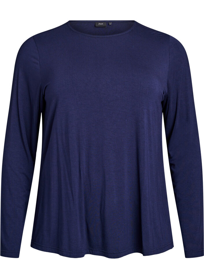 Einfarbige Bluse mit langen &Auml;rmeln, Blau, Packshot image number 0