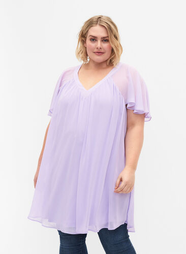 Lockeres Kleid mit kurzen Ärmeln, Purple Heather, Model image number 0