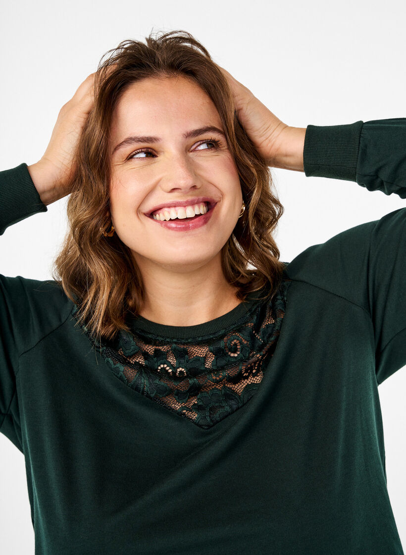 Sweatshirt mit Spitzendetails, Scarab, Image image number 0