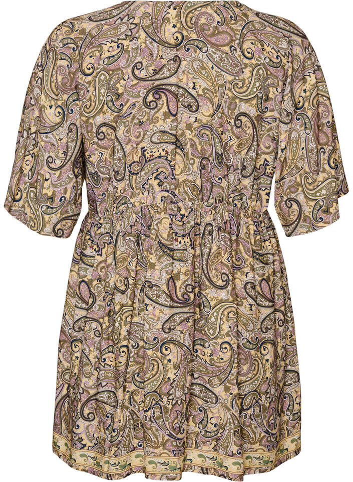 Tunika aus Viskose mit Paisley-Print und Bindeband, Gelb, Packshot image number 1