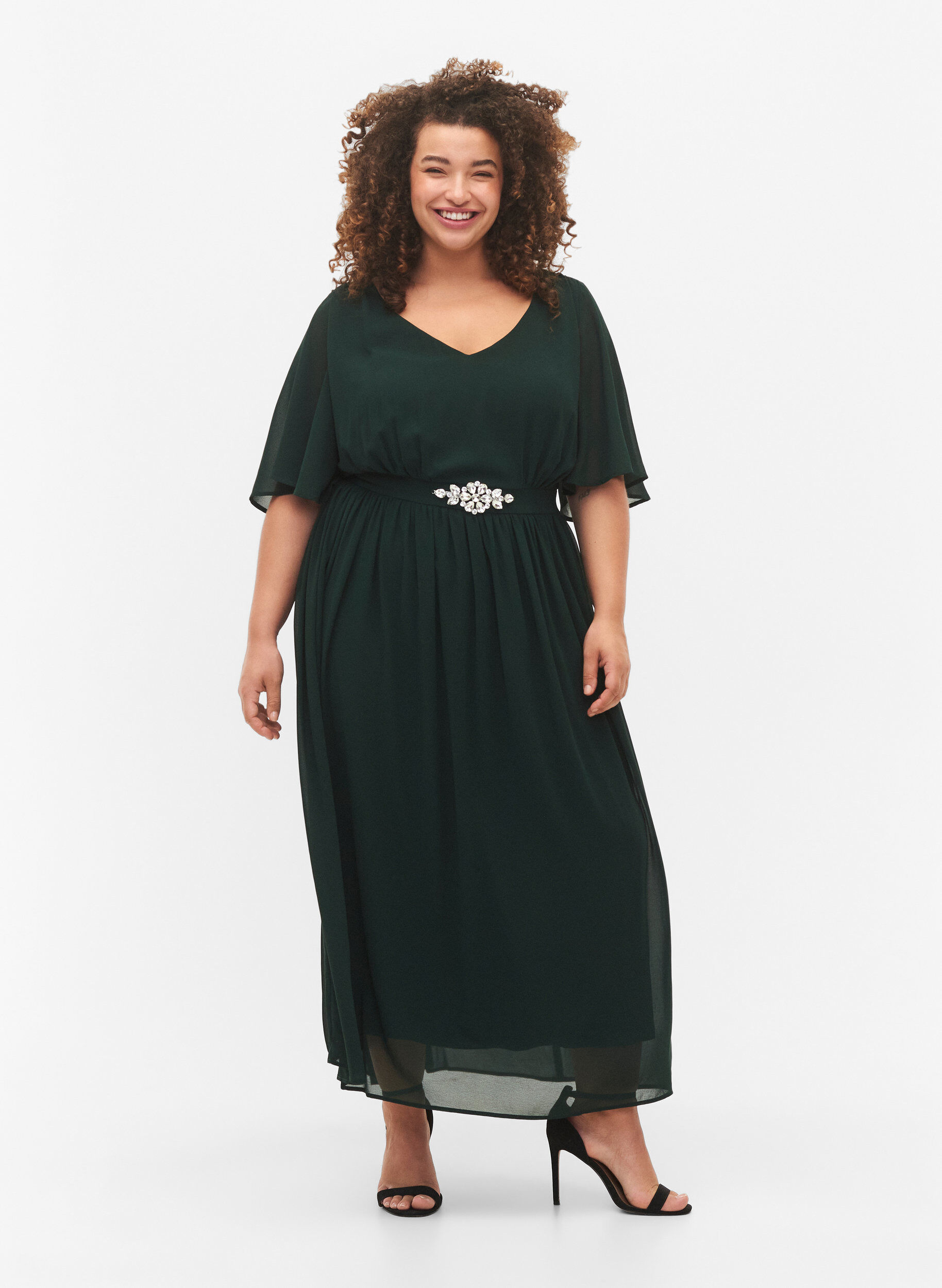 Zizzi Maxikleid mit Drapierungen und kurzen &Auml;rmeln, Scarab, Model image number 0