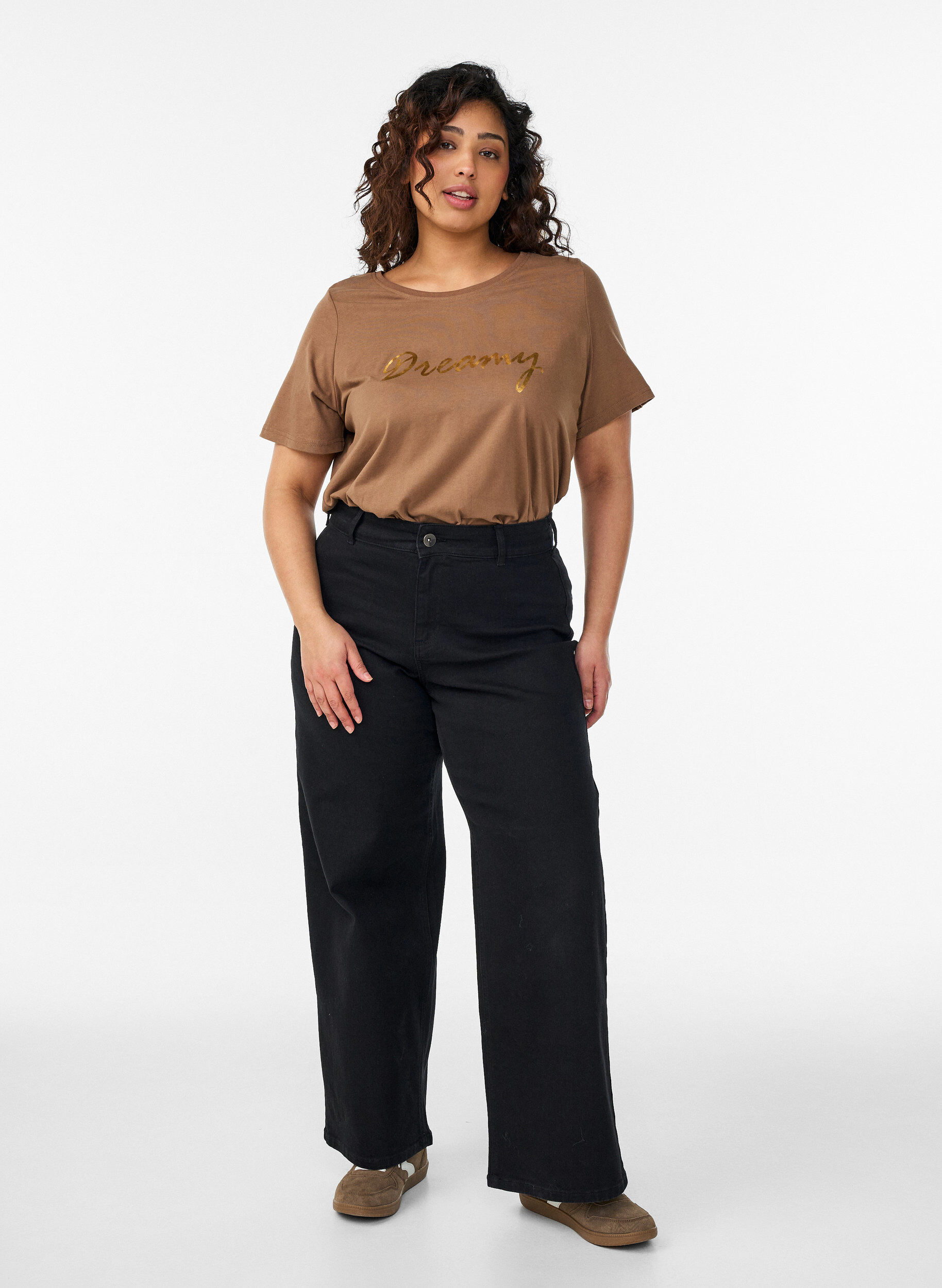 Zizzi FLASH - T-Shirt mit Print, Braun, Model image number 1