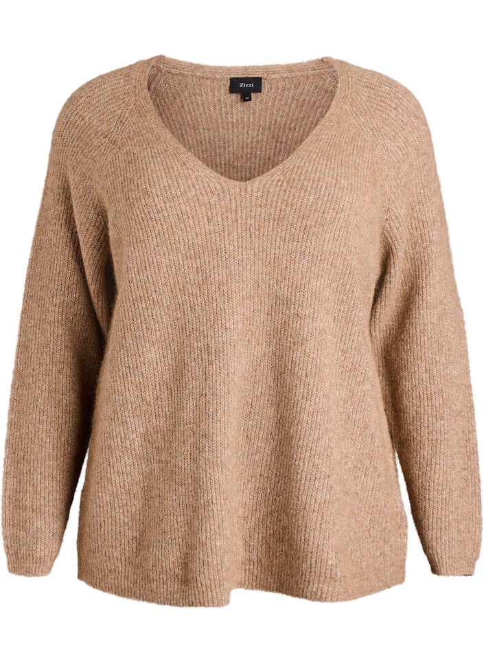 Strickbluse mit V-Ausschnitt und Raglan&auml;rmeln, Braun, Packshot image number 0