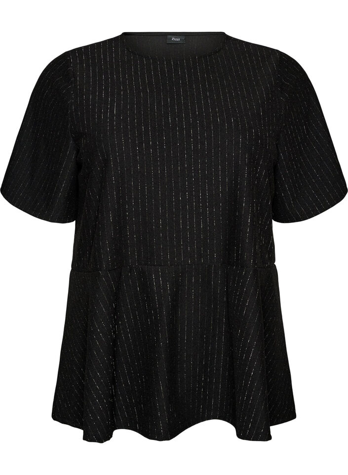 Sch&ouml;&szlig;chenbluse mit Glitzerstreifen, Schwarz, Packshot image number 0