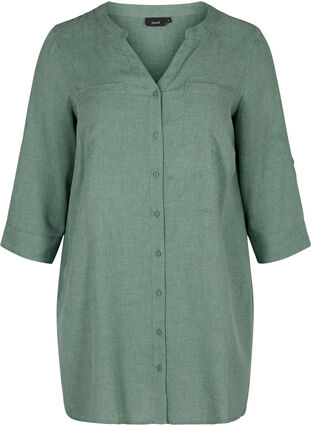 Hemdbluse mit V-Ausschnitt und Taschen, Balsam Green, Packshot image number 0
