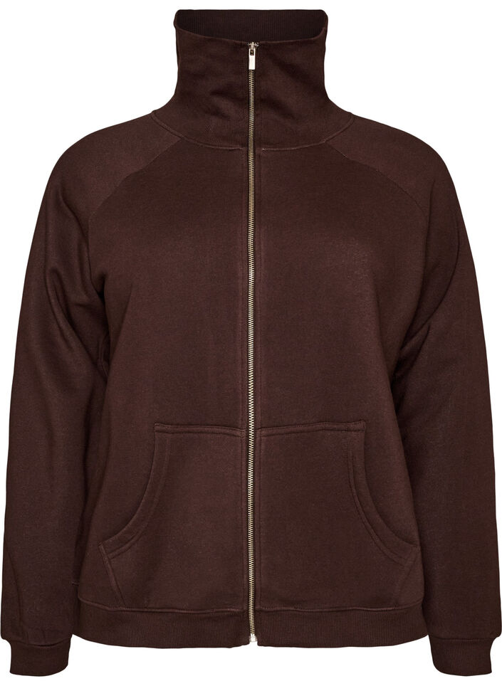 Sweatjacke mit hohem Kragen und Rei&szlig;verschluss, Braun, Packshot image number 0