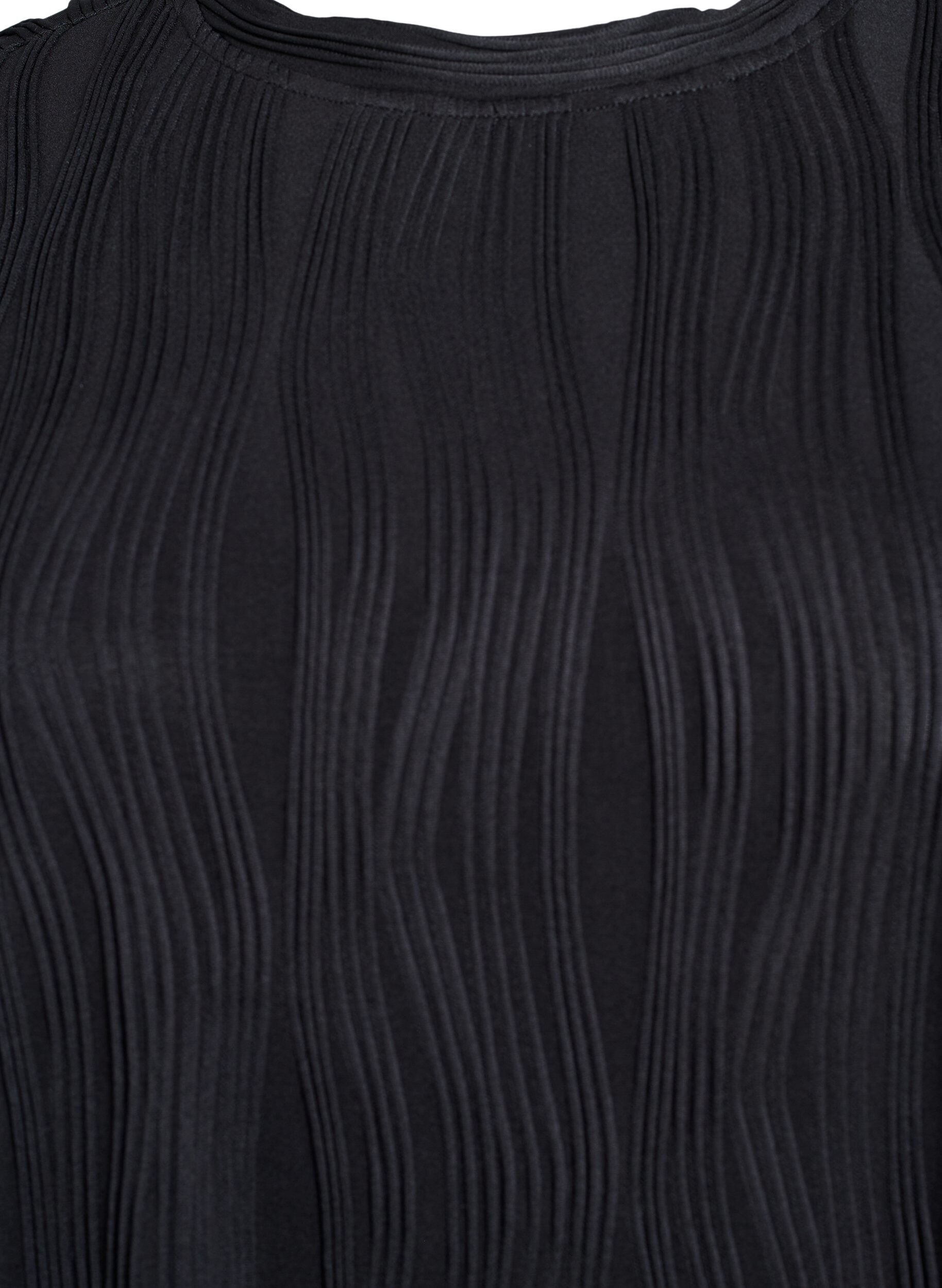 Zizzi Bluse mit kurzen &Auml;rmeln und einer welligen Struktur, Schwarz, Packshot image number 2