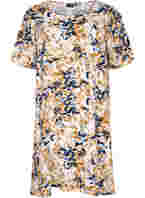 Kurzärmeliges Viskosekleid mit Blumendruck, Ecru Flower, Packshot
