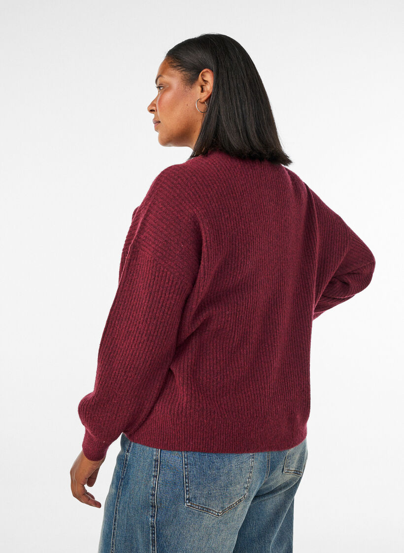 Rippenstrick Strickjacke mit Kn&ouml;pfen, Rot, Model image number 2